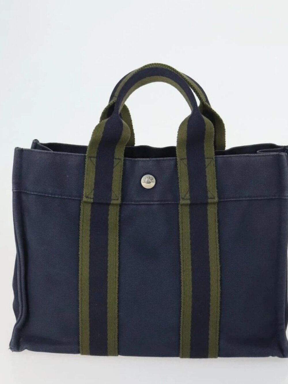 HERMES Fourre Tout Hand Bag Canvas 2 Set Gray Navy - Picture 2 of 16